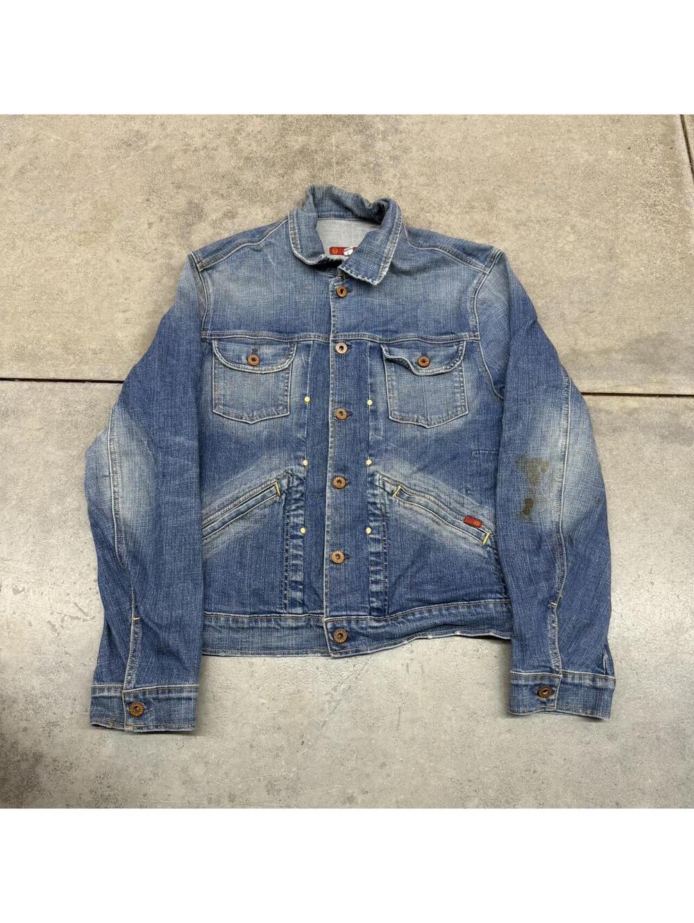 vintage adriano goldschmied dark blue denim button down jacket size large